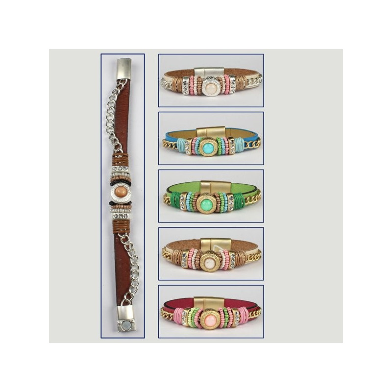 Pulsera Etnica Cabujon pequeño y cadena plana. Col Pulsera Etnica Cabujon pequeño y cadena plana. Col