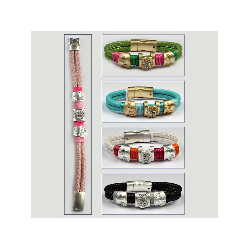 Pulsera Piel Cristales y corazones. Colores surtid Pulsera Piel Cristales y corazones. Colores surtid