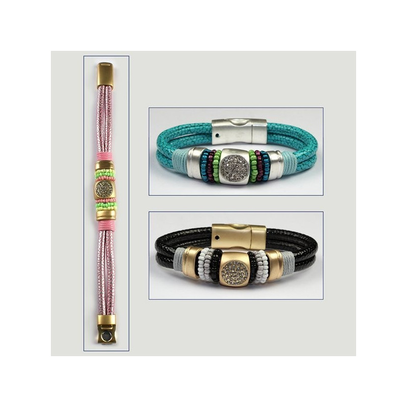 Pulsera Piel Multicristales. Colores surtidos Pulsera Piel Multicristales. Colores surtidos