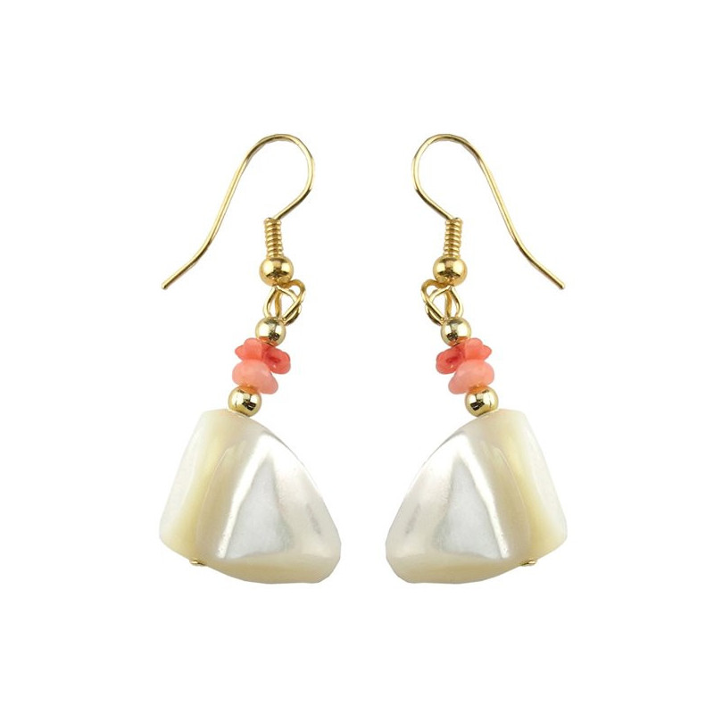 Pendientes nacar trozos chip Bambú rosa dorado Pendientes nacar trozos chip Bambú rosa dorado