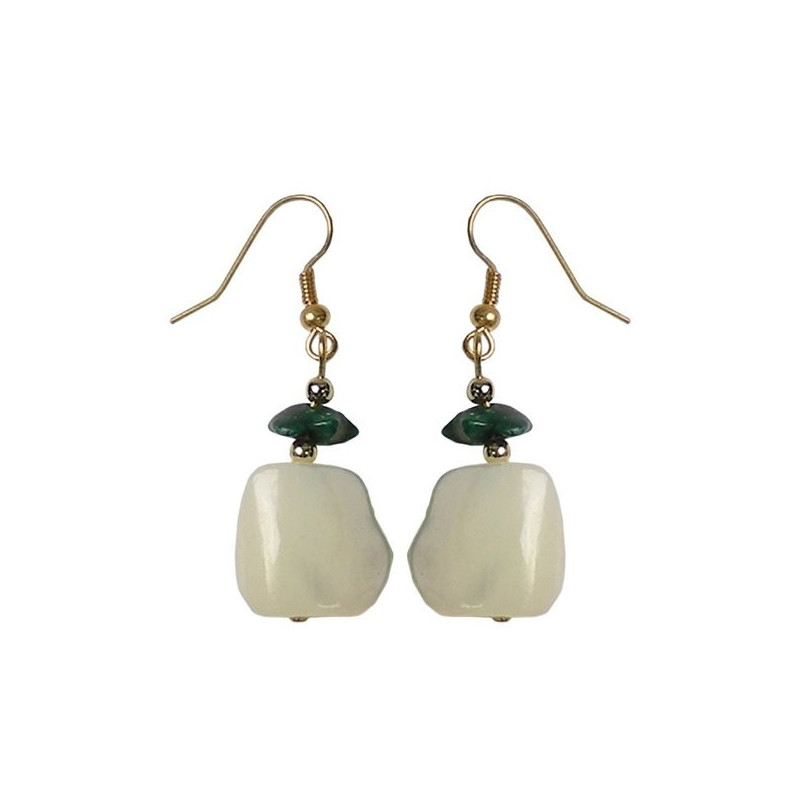 Pendientes nacar trozos chip Malaquita dorado Pendientes nacar trozos chip Malaquita dorado