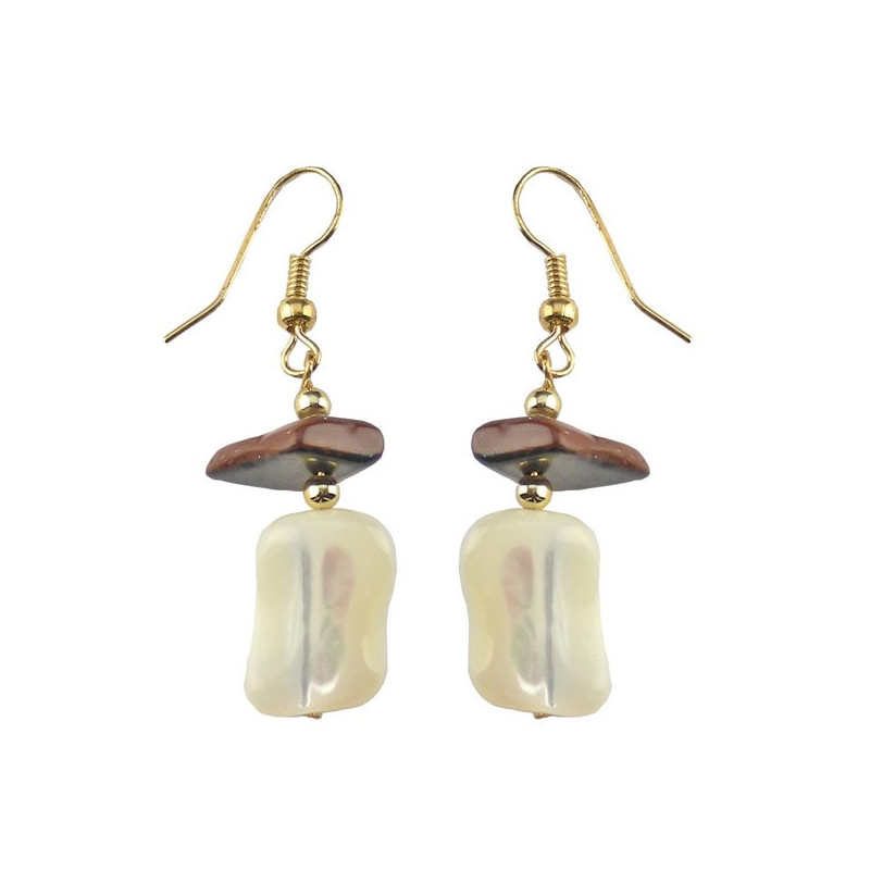 Pendientes nacar trozos chip Ojo de tigre dorado Pendientes nacar trozos chip Ojo de tigre dorado