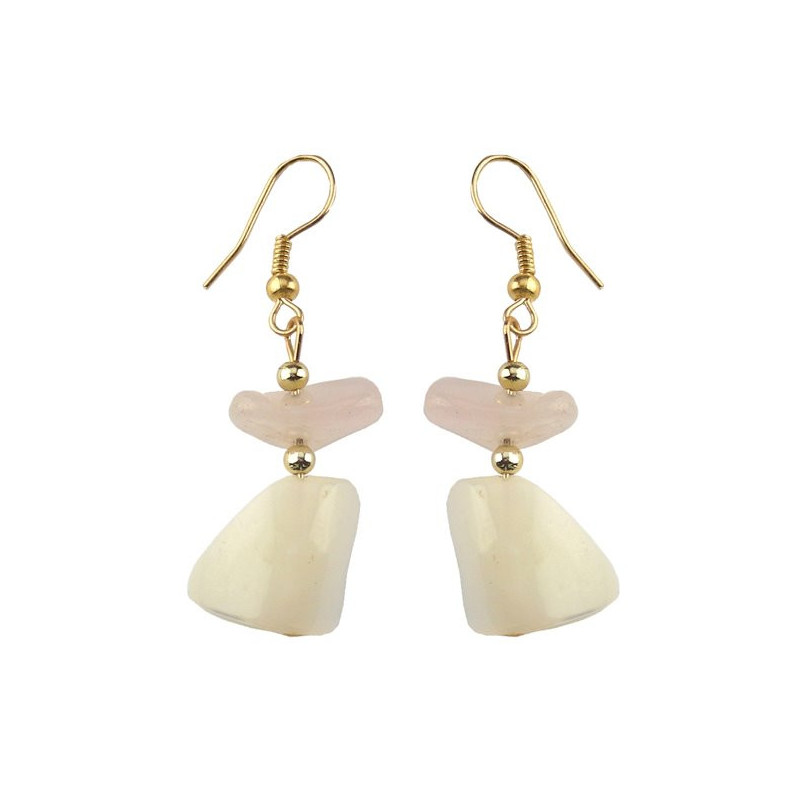 Pendientes nacar trozos chip Cuarzo rosa dorado Pendientes nacar trozos chip Cuarzo rosa dorado