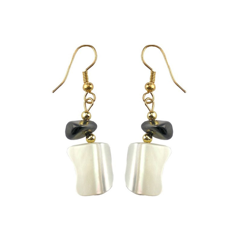 Pendientes nacar trozos chip Onix dorado Pendientes nacar trozos chip Onix dorado