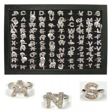 Anillos metal, con letras, circon