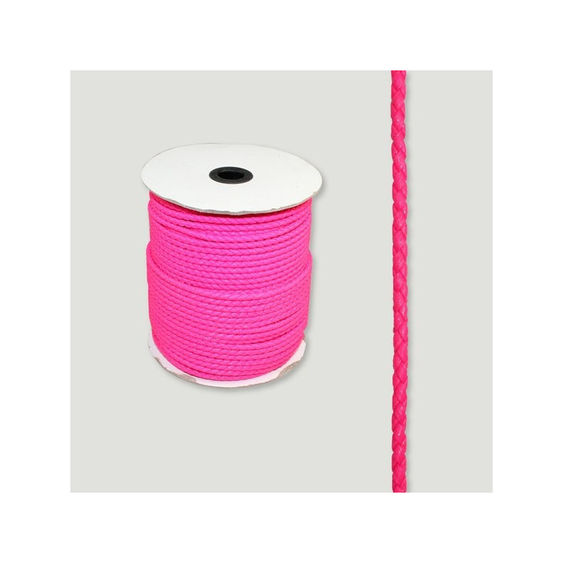 Cuero trenzado redondo fucsia. Rollo mediano 4mm Cuero trenzado redondo fucsia. Rollo mediano 4mm