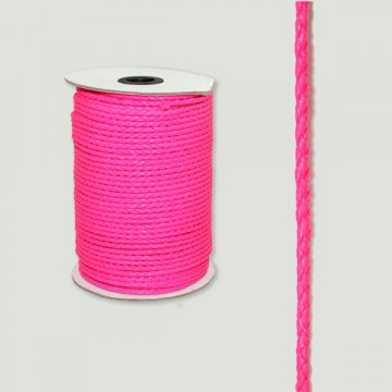 Cuero sintético trenzado redondo fucsia. Rollo pequeño 3mm