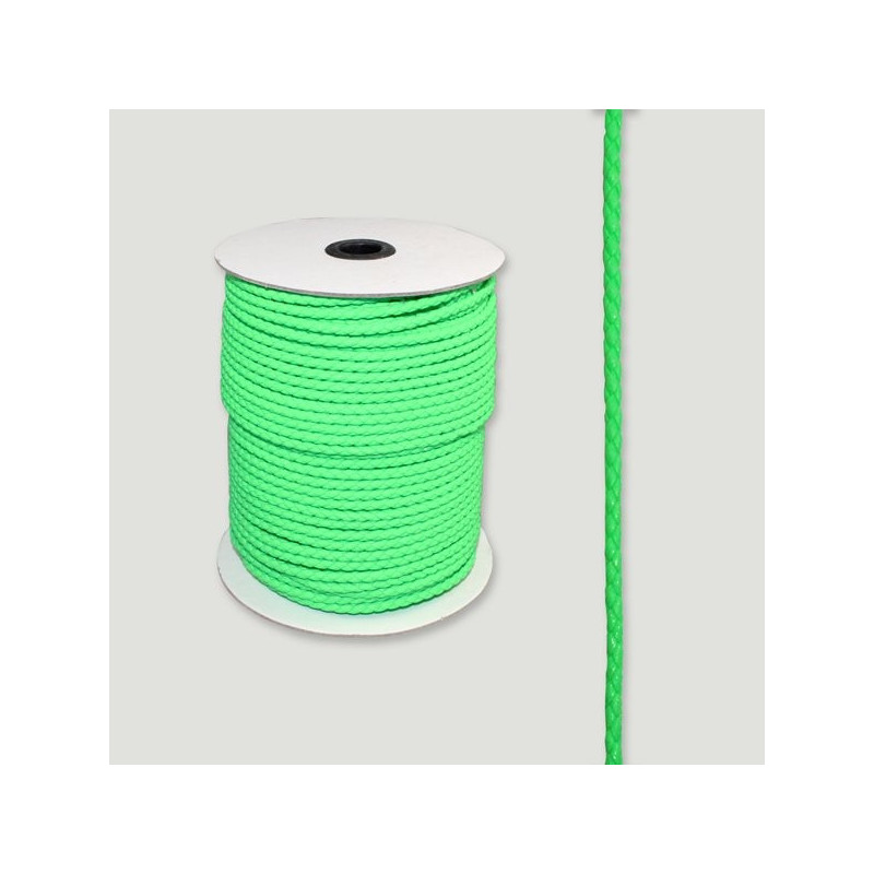 Cuero sintético trenzado redondo verde. Rollo mediano 4mm Cuero sintético trenzado redondo verde. Rollo mediano 4mm