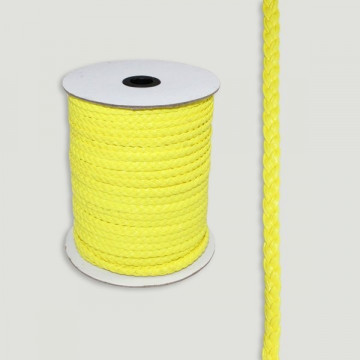 Cuero sintético trenzado plano amarillo. Rollo mediano 7mm