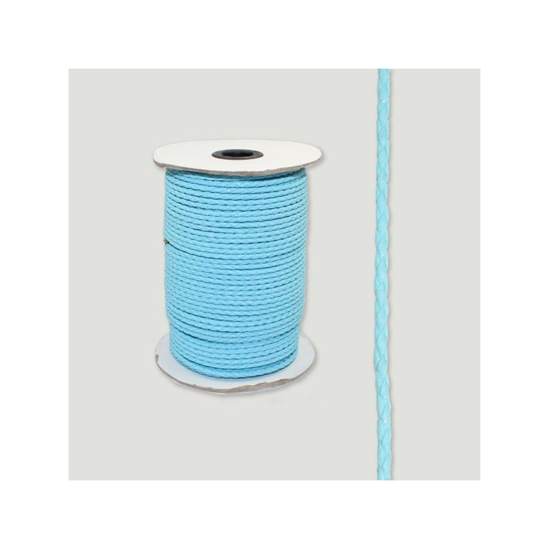 Cuero sintético trenzado redond celeste. Rollo pequeño 3mm Cuero sintético trenzado redond celeste. Rollo pequeño 3mm