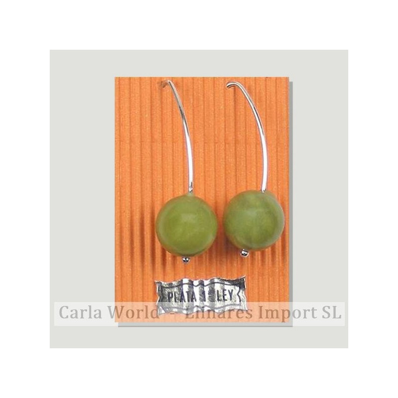 JADE VERDE. Pendiente plata gancho pez. Bola 14mm JADE VERDE. Pendiente plata gancho pez. Bola 14mm