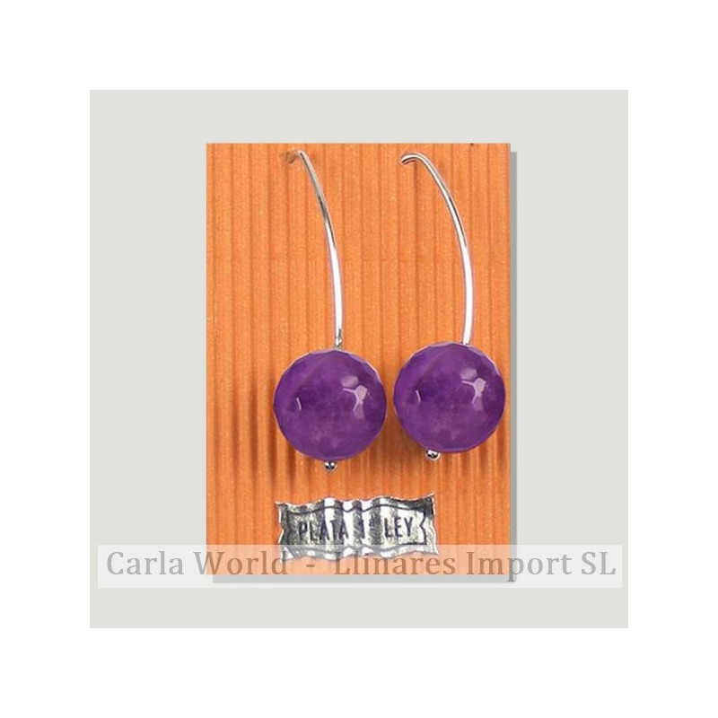 AMATISTA. Pendiente plata gancho pez. Bola facetada 14mm AMATISTA. Pendiente plata gancho pez. Bola facetada 14mm