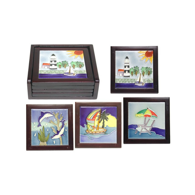 Set de 4 posavasos madera diferentes modelos 10x10 Set de 4 posavasos madera diferentes modelos 10x10