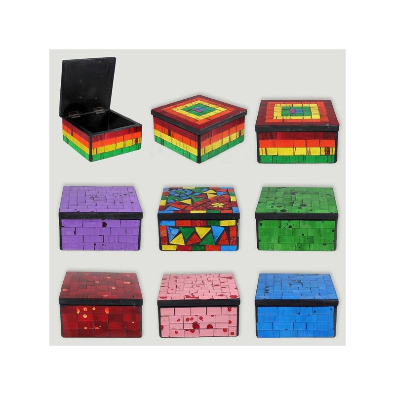 Caja cuadrada mosaico colores surtidos 12cm Caja cuadrada mosaico colores surtidos 12cm