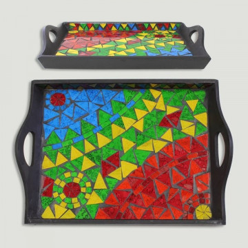 Bandeja madera mosaico. Modelo gaudi. 39X30cm