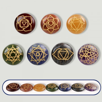 CHAKRA. Set 7 runas pulidas con signos Mandalas