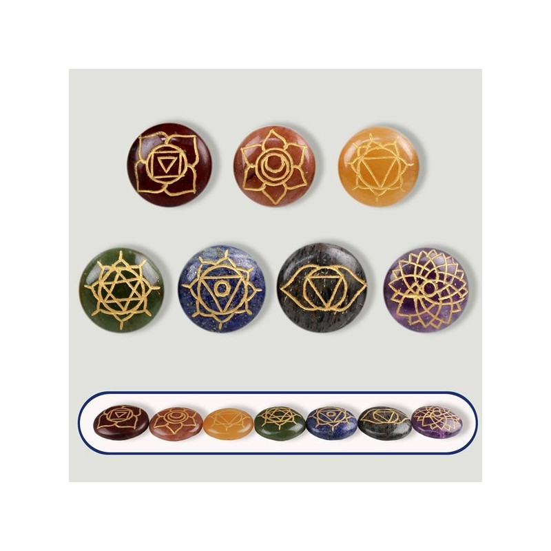 CHAKRA. Set 7 runas pulidas con signos Mandalas CHAKRA. Set 7 runas pulidas con signos Mandalas