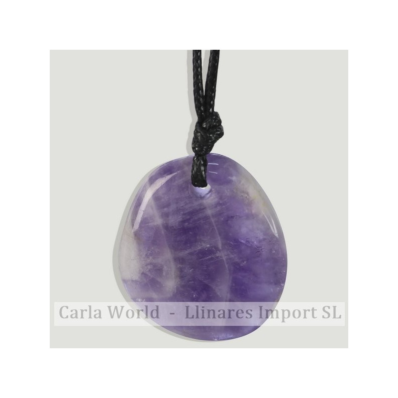 Colgante rodado plano con cordón. Amatista. PISCIS Colgante rodado plano con cordón. Amatista. PISCIS