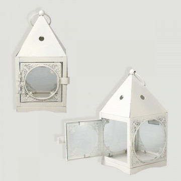 Farol metal blanco con vidrios transparente 10x20