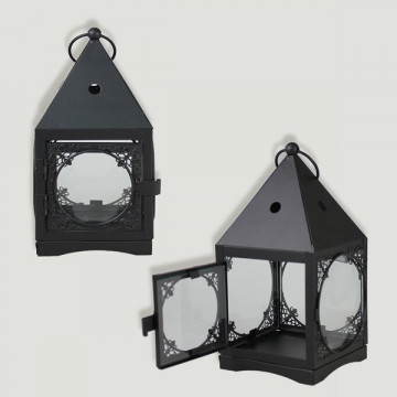 Farol metal negro con vidrios transparente 10x20