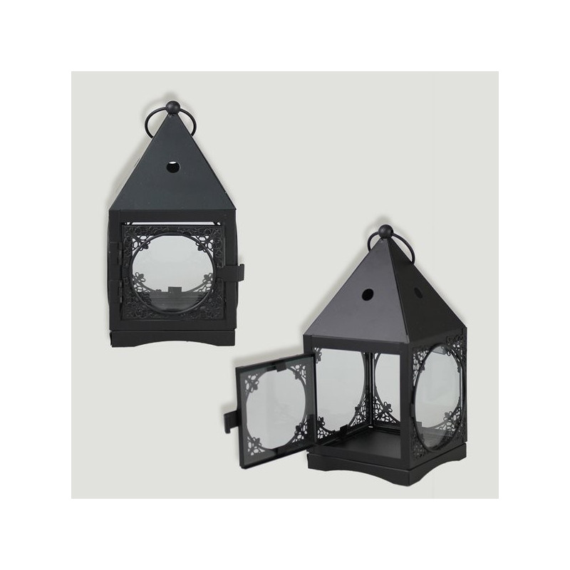 Farol metal negro con vidrios transparente 10x20 Farol metal negro con vidrios transparente 10x20