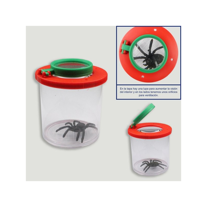 Lupa insectos. Bote con Araña Lupa insectos. Bote con Araña