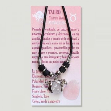 Colgante Silver plated. TAURO - Cuarzo rosa