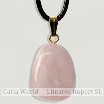 Colgante rodado capuchon con cordón. Cuarzo Rosa -
