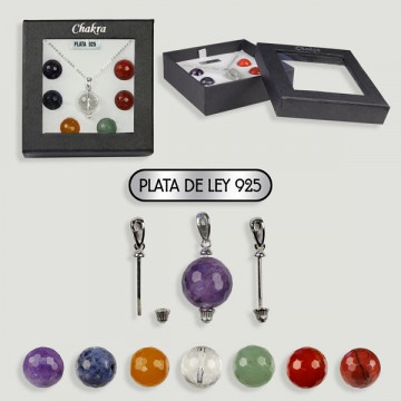 CHAKRA. Colgante plata set 7 colores bola facetada