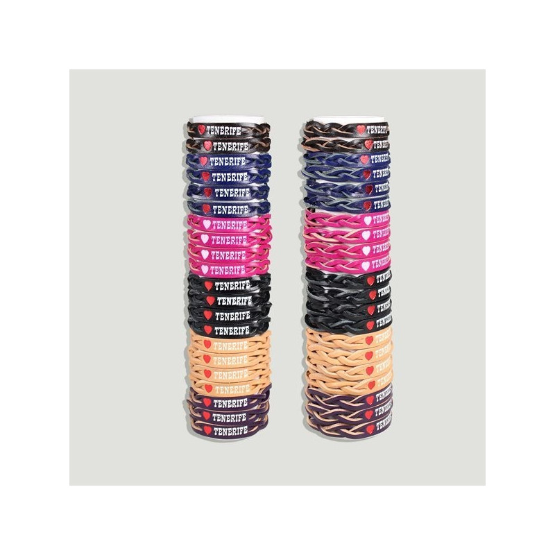 Pulsera piel TENERIFE corazón y 2 trenzas. Tubo co Pulsera piel TENERIFE corazón y 2 trenzas. Tubo co