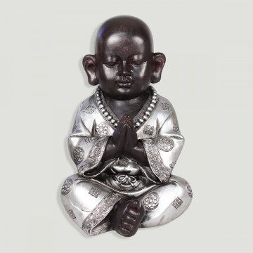 Buda resina niño plateado meditación 26x17x21cm