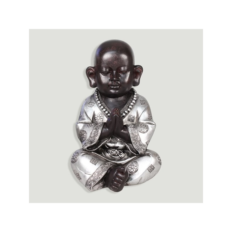 Buda resina niño plateado meditación 26x17x21cm Buda resina niño plateado meditación 26x17x21cm