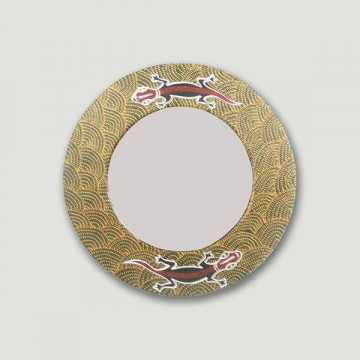 Espejo redondo aborigen lagarto2 38cm