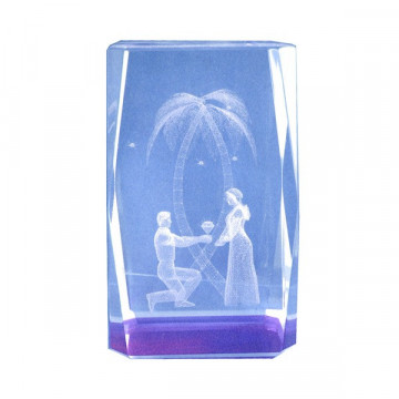 Cubo cristal 5x5x8cm enamorados+palmera