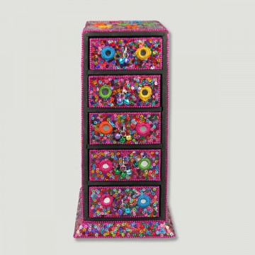 Caja cascabeles 5 cajones 13x28cm color rosa