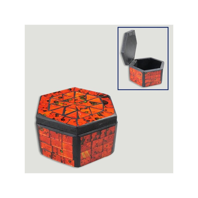 Caja hexagonal resina y cristalitos. Colores surti Caja hexagonal resina y cristalitos. Colores surti