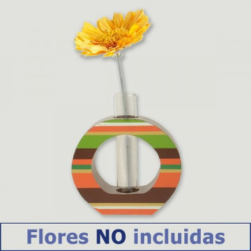 Florero madera redonda. Modelo naranja. 16x15cm