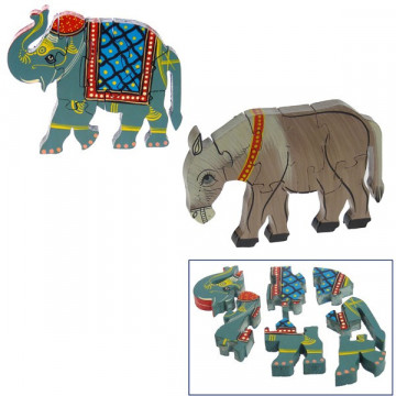 Juego madera India. Animales puzzle. Modelos surti