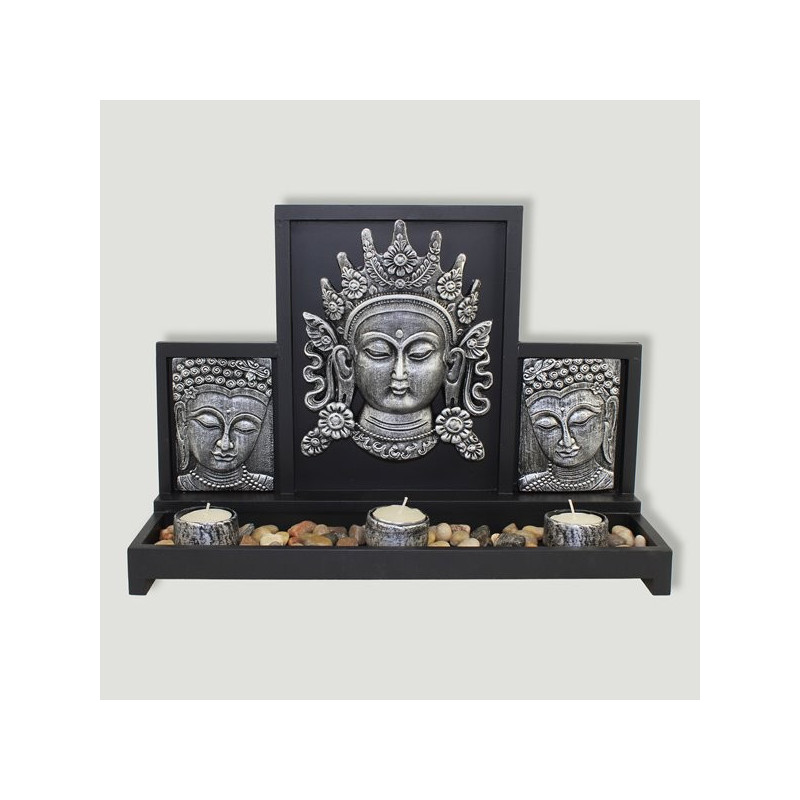 Portavelas resina Buda. Modelo plateado. 37,5x26,5 Portavelas resina Buda. Modelo plateado. 37,5x26,5