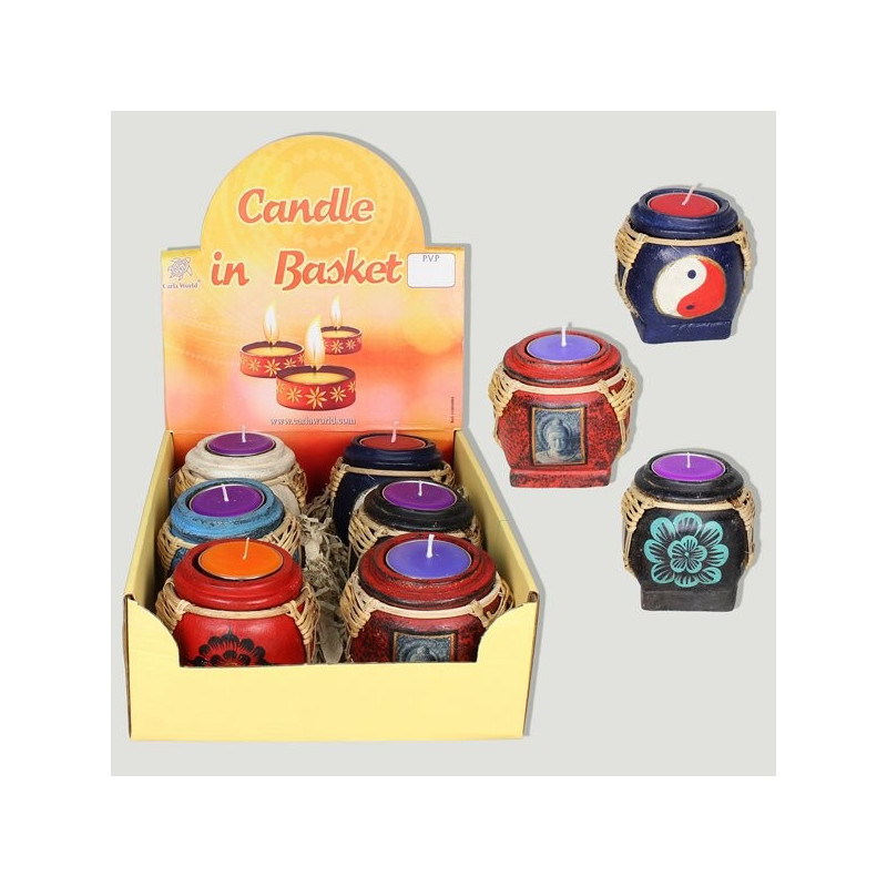 CANDLE IN BASKET. Portavela madera en cesta. Color CANDLE IN BASKET. Portavela madera en cesta. Color