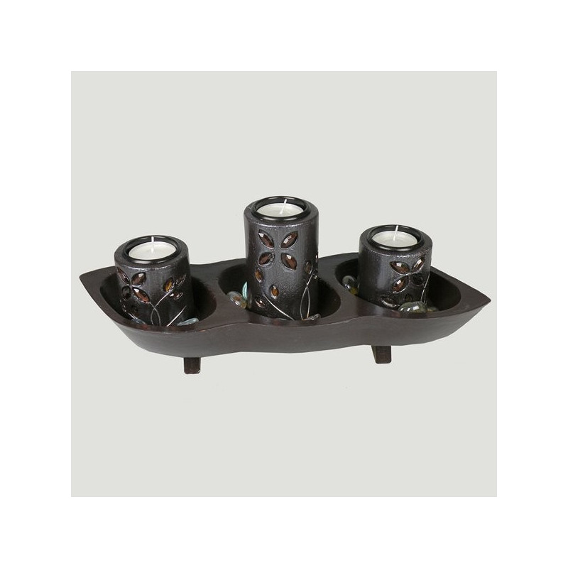 Portavela 3 velas con bandeja Portavela 3 velas con bandeja