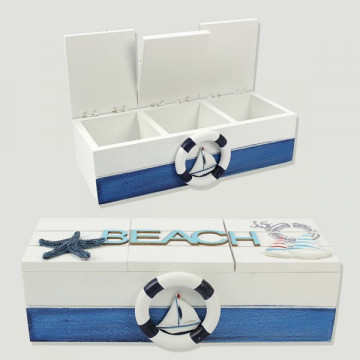 Caja de madera náutica triple BEACH 24x9x7cm