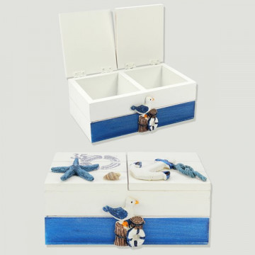 Caja de madera náutica doble 16x9,5x6,5cm