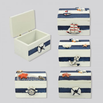 Caja de madera náutica rayas, modelos surtidos 9x6x6cm