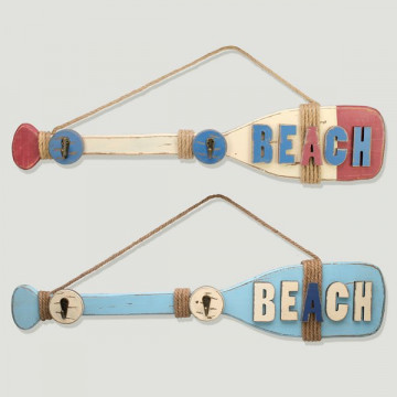 Colgador doble de madera, remo BEACH. Colores surtidos. 60X13cm