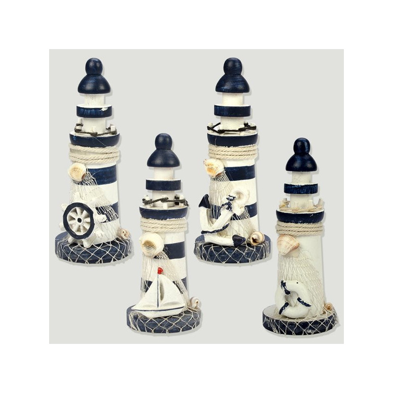 Faro de madera redondo rayas, modelos surtidos 13cm Faro de madera redondo rayas, modelos surtidos 13cm