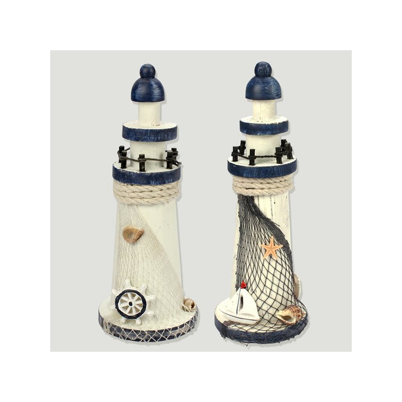 Faro de madera náutico redondo, modelos surtidos 20cm Faro de madera náutico redondo, modelos surtidos 20cm