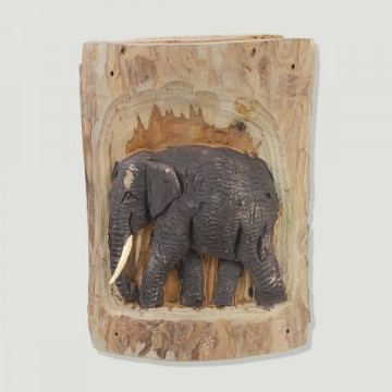 Elefante madera en tronco 13x18cm aprox