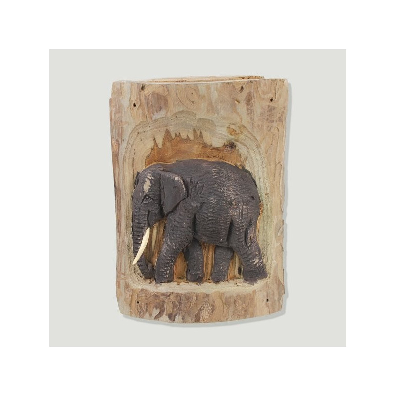 Elefante madera en tronco 13x18cm aprox Elefante madera en tronco 13x18cm aprox