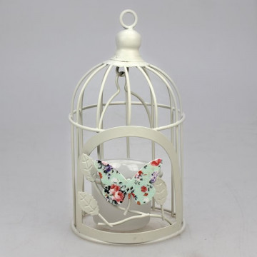Portavelas metal jaula. Motivo mariposa 17x9cm